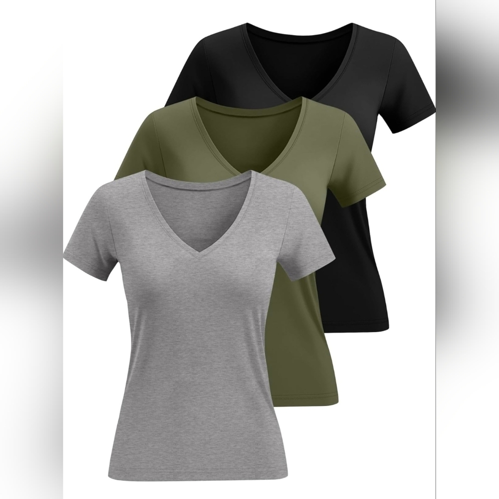 Huukeay Deep V-Neck Slim Fit Shirts (L)